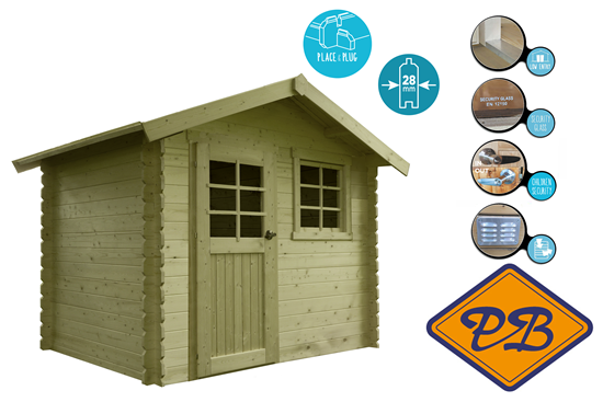 Afbeelding van Solid vuren blokhut 28mm S820-1 Saran autoclave verduurzaamd afmeting 298x198cm