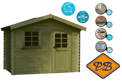 Afbeeldingen van Solid vuren blokhut 28mm S877-1 Sologne autoclave verduurzaamd afmeting 298x298cm