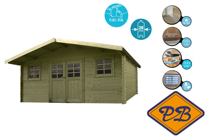 Afbeeldingen van Solid vuren blokhut 28mm S835-1 Zurich autoclave verduurzaamd afmeting 508x388cm