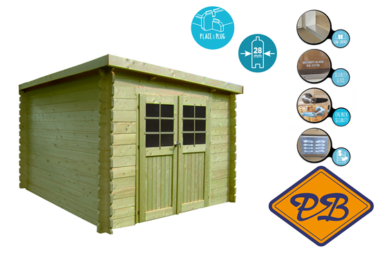 Afbeelding van Solid vuren blokhut 28mm S8215-1 Brest autoclave verduurzaamd afmeting 298x298cm