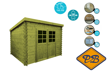 Afbeeldingen van Solid vuren blokhut 28mm S8326-1 Riom autoclave verduurzaamd afmeting 298x238cm