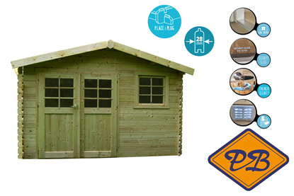 Afbeeldingen van Solid vuren blokhut 28mm S8275-1 Chimay autoclave verduurzaamd afmeting 358x298cm