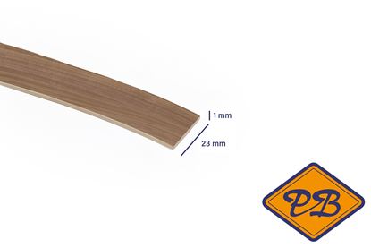 Afbeeldingen van ABS kantenband 1x23mm voor Kronospan geplastificeerd spaanplaat geselecteerd donker walnoot kleurnummer K009 PW (per rol=25mtr)