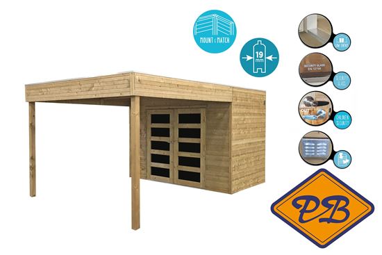 Afbeelding van Solid vuren blokhut 19mm S8733-1 Potenza autoclave verduurzaamd afmeting 298,8x198,8+287cm