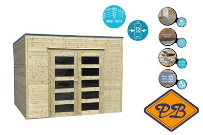 Afbeeldingen van Solid vuren blokhut 19mm S8741-1 Bari autoclave verduurzaamd afmeting 298,8x290,8cm