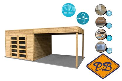 Afbeeldingen van Solid vuren blokhut 19mm S8742-1 Tarento autoclave verduurzaamd afmeting 298,8+287,0x290,8cm