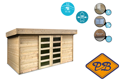 Afbeeldingen van Solid vuren blokhut 28mm S8217-1 Stockholm autoclave verduurzaamd 363,2X245,2cm