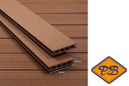 Afbeeldingen van UPM houtcomposiet terrasdeel hol profi 150 met dubbelzijdig profiel herfstbruin 28x150mm