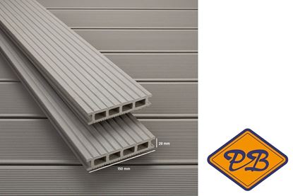 Afbeeldingen van UPM houtcomposiet terrasdeel hol profi 150 met dubbelzijdig profiel zilvergroen 28x150mm