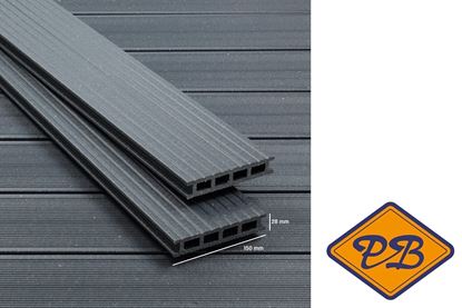 Afbeeldingen van UPM houtcomposiet terrasdeel hol profi 150 met dubbelzijdig profiel steengrijs 28x150mm