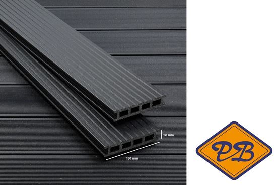 Afbeelding van UPM houtcomposiet terrasdeel hol profi 150 met dubbelzijdig profiel hemelnacht zwart 28x150mm