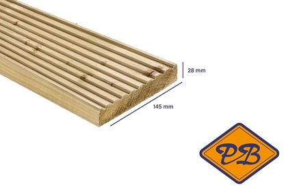 Afbeeldingen van grenen vlonderplank ME verduurzaamd met dubbelzijdig profiel 28x145mm