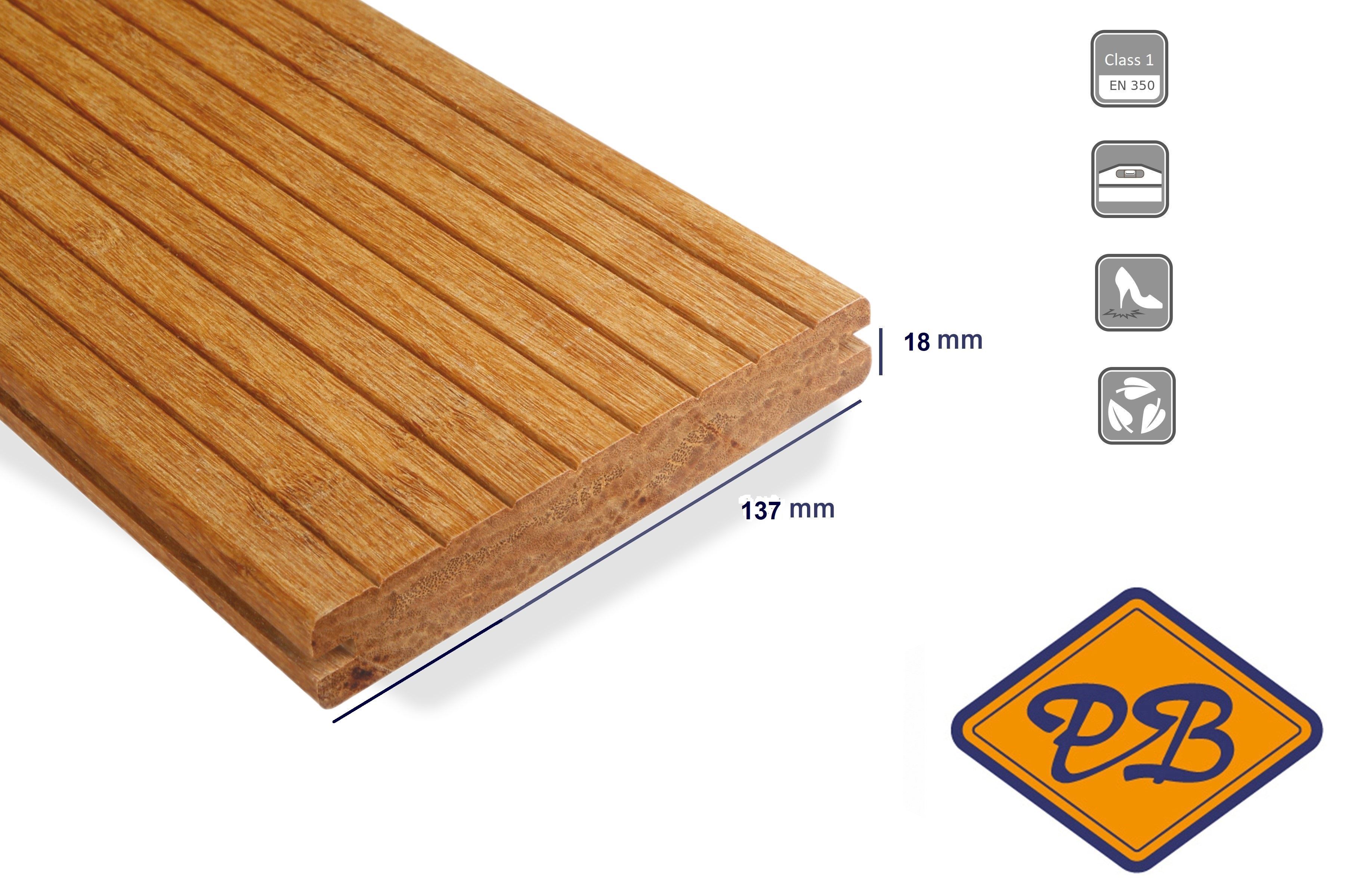 FelixWood thermisch bamboe terrasplank samba light met enkelzijdig profiel 18x139mm voor Cobra® • Houthandel Pieter Baks