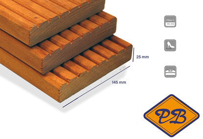 Afbeeldingen van bilinga vlonderplank met enkelzijdig lotus profiel 25x145mm