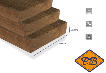 Afbeeldingen van azobé brugdekdelen met enkelzijdig lotus profiel 43x143mm