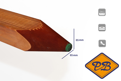 Afbeeldingen van niové hardhout paal geschaafd met punt en geribbeld 65x65mm