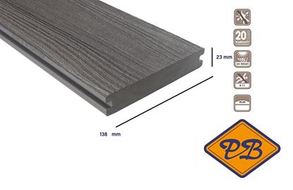 Afbeeldingen van Fiberdeck® WPC terrasplank massief met dubbelzijdig profiel harmony ocean grey 23x138mm