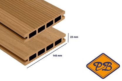 Afbeeldingen van New techwood houtcomposiet budget terrasdeel hol met dubbelzijdig profiel red cedar 23x145mm