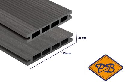Afbeeldingen van New techwood houtcomposiet budget terrasdeel hol met dubbelzijdig profiel donker grijs 23x145mm