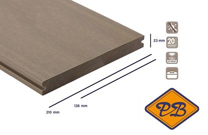 Afbeeldingen van Fiberdeck® WPC XXL terrasplank massief met dubbelzijdig profiel premium light grey 23x210mm