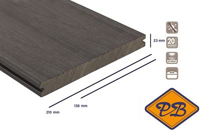 Afbeeldingen van Fiberdeck® WPC XXL terrasplank massief met dubbelzijdig profiel premium dark grey 23x210mm