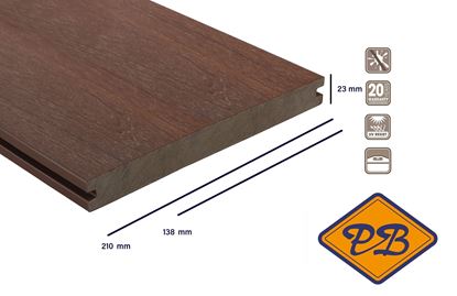 Afbeeldingen van Fiberdeck® WPC XXL terrasplank massief met dubbelzijdig profiel premium Ipé 23x210mm