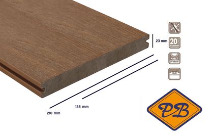 Afbeeldingen van Fiberdeck® WPC XXL terrasplank massief met dubbelzijdig profiel premium teak 23x210mm