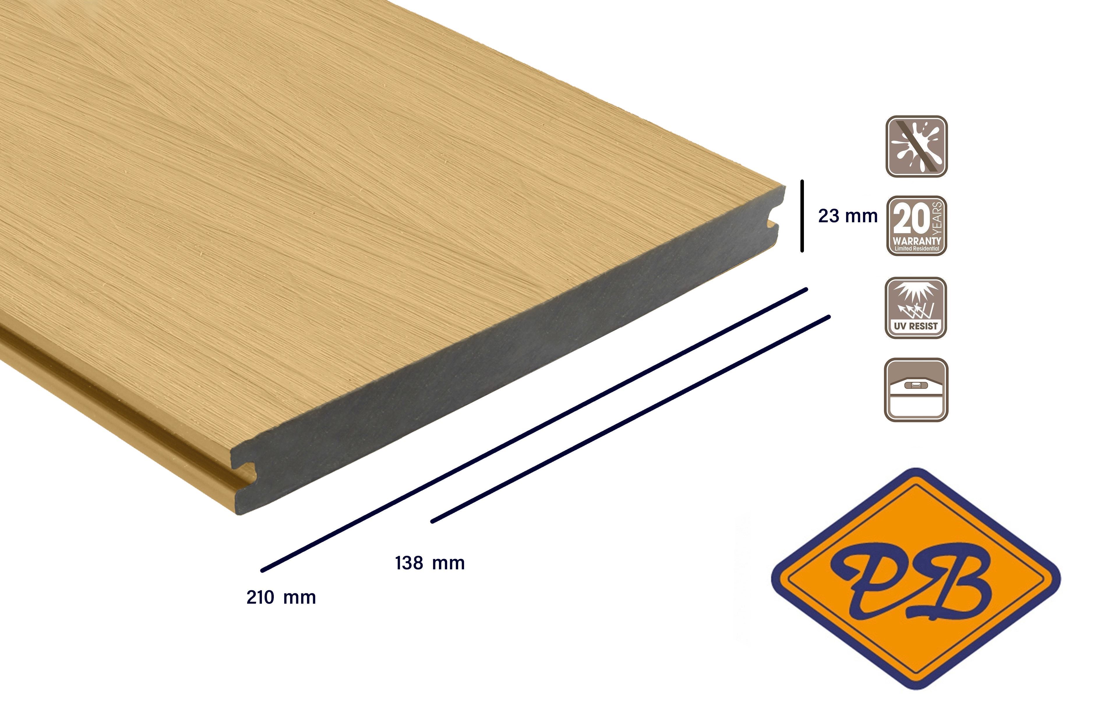 spiegel Gezamenlijke selectie van mening zijn Fiberdeck® WPC XXL terrasplank massief met dubbelzijdig profiel premium red  cedar 23x210mm • Houthandel Pieter Baks