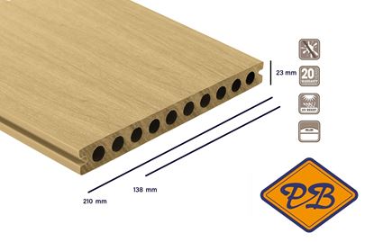 Afbeeldingen van Fiberdeck® WPC XXL terrasplank hol met dubbelzijdig profiel premium red cedar 23x210mm