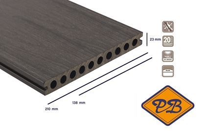 Afbeeldingen van Fiberdeck® WPC XXL terrasplank hol met dubbelzijdig profiel premium dark grey 23x210mm