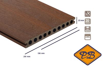 Afbeeldingen van Fiberdeck® WPC XXL terrasplank hol  met dubbelzijdig profiel premium Ipé 23x210mm