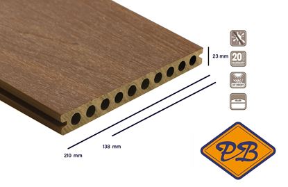 Afbeeldingen van Fiberdeck® WPC XXL terrasplank hol met dubbelzijdig profiel premium teak 23x210mm