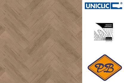 Afbeeldingen van Bodiax pvc hydo-core uniclic Narvik design 474 donker eiken visgraat strook 6mmx14,6x73cm (per pak van 10 stuks A + 10 stuks B=2,13m²)