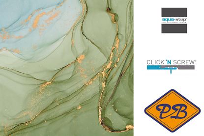 Afbeeldingen van HDM aqua step SPC click 'N screw wandpaneel visuals digitale print painted marble green and blue 4,5mm XL