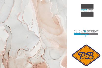Afbeeldingen van HDM aqua step SPC click 'N screw wandpaneel visuals digitale print painted marble gray and pink 4,5mm XL