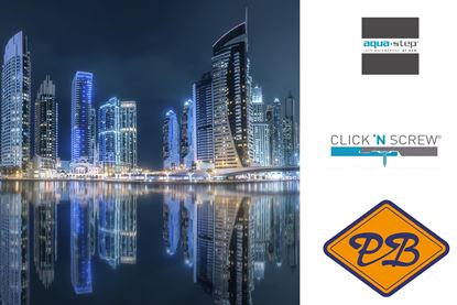 Afbeeldingen van HDM aqua step SPC click 'N screw wandpaneel visuals digitale print Dubai marina by night 4,5mm XL