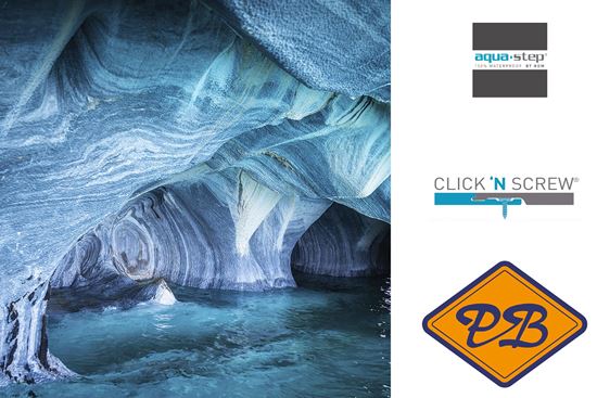 Afbeelding van HDM aqua step SPC wandpaneel visuals digitale print blue marble cave 4,5mm XL
