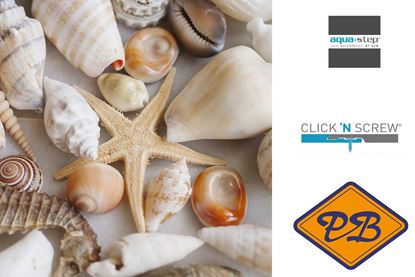 Afbeeldingen van HDM aqua step SPC click 'N screw wandpaneel visuals digitale print seashells and starfish 4,5mm XL