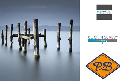 Afbeeldingen van HDM aqua step SPC click 'N screw wandpaneel visuals digitale print wood trunks in smooth water 4,5mm XL