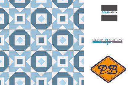 Afbeeldingen van HDM aqua step SPC click 'N screw wandpaneel decor digitale print retro tile blue 4,5mm XL