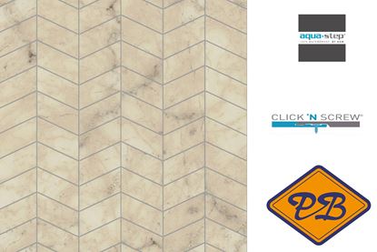 Afbeeldingen van HDM aqua step SPC click 'N screw wandpaneel decor digitale print ancient siena marble herringbone tile 4,5mm XL