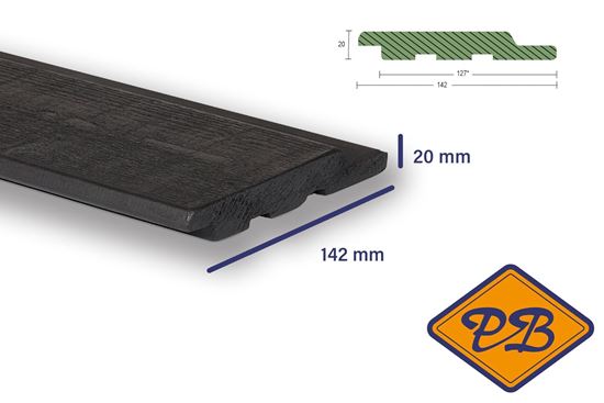 Afbeelding van NORDHIIL® Noord Europees verduurzaamd fijnbezaagd vuren O/S profiel channel Siding 20x142mm *RAL 9005 diep zwart