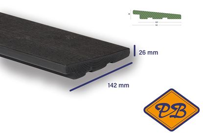 Afbeeldingen van NORDHIIL® Noord Europees verduurzaamd fijnbezaagd vuren O/S profiel Zweeds rabat 26x142mm *RAL 9005 diep zwart