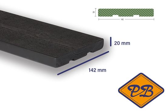 Afbeelding van NORDHIIL® Noord Europees verduurzaamd fijnbezaagd vuren O/S profiel board 20x142mm *RAL 9005 diep zwart