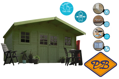 Afbeeldingen van Solid vuren blokhut 28mm S8344-1 Montreux autoclave verduurzaamd afmeting 508x508cm