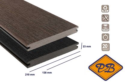 Afbeeldingen van Fiberdeck® WPC XXL terrasplank massief met BI COLOR profiel vintage wengé/graphite 23x210mm