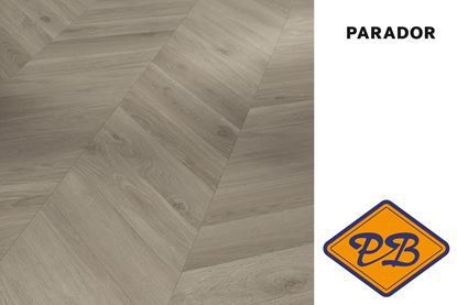 Afbeeldingen van PARADOR TRENDTIME 8 safe lock® PRO laminaat eiken Loire grijs Chevron strook extra breed zijdemat structuur 8mmx33x128,5cm (per pak van 5 stuks =2,12m²)