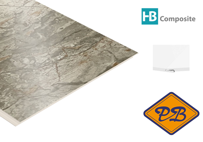 Afbeeldingen van HB Composite aqua SPC vinyl click "N screw 3-L SUPERIOR wand- vloer en plafondtegel Grigio Imperiale 4,5mmx32x120cm (per pak van 6 stuks =2,34m²)