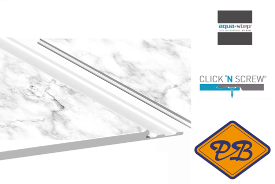 Afbeelding van HDM aqua step SPC vinyl ALL-IN-ONE Click 'N Screw/Glue vloer, wand en plafondpaneel Marmo Carrara 4,5mmx32x122cm(per pak van 6 stuks=2,23m²)