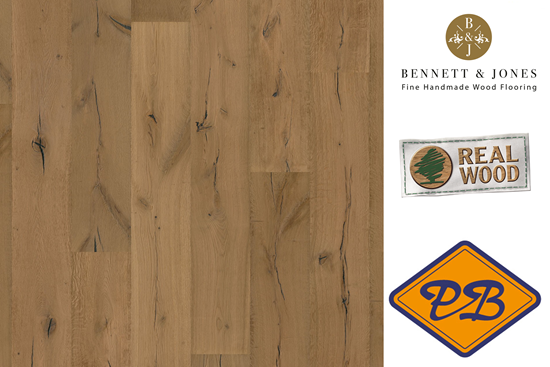 Afbeelding van Bennett & Jones Grand Houses nr. 34 Highgrove lamelparket landhuis royaal eiken intense, diep geborsteld, scheuren, gerookt , hardwaxolie wit 15mmx30,5x240cm (per pak van 4 stuks=2,92 m²)